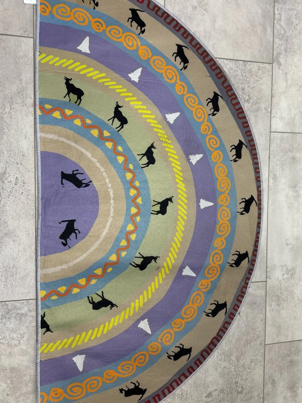 Multicolor Crescent Rug with Bucking Horse Motif